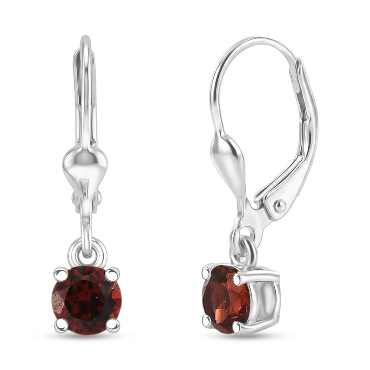 D'Joy Red Garnet Solitaire Stud Earring with Lever Back in Rhodium Overlay Sterling Silver 1.33 Ct. 8565043 0