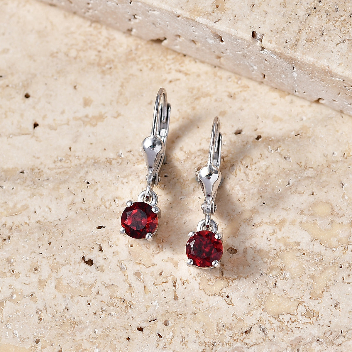 D'Joy Red Garnet Solitaire Stud Earring with Lever Back in Rhodium Overlay Sterling Silver 1.33 Ct. 8565043 3