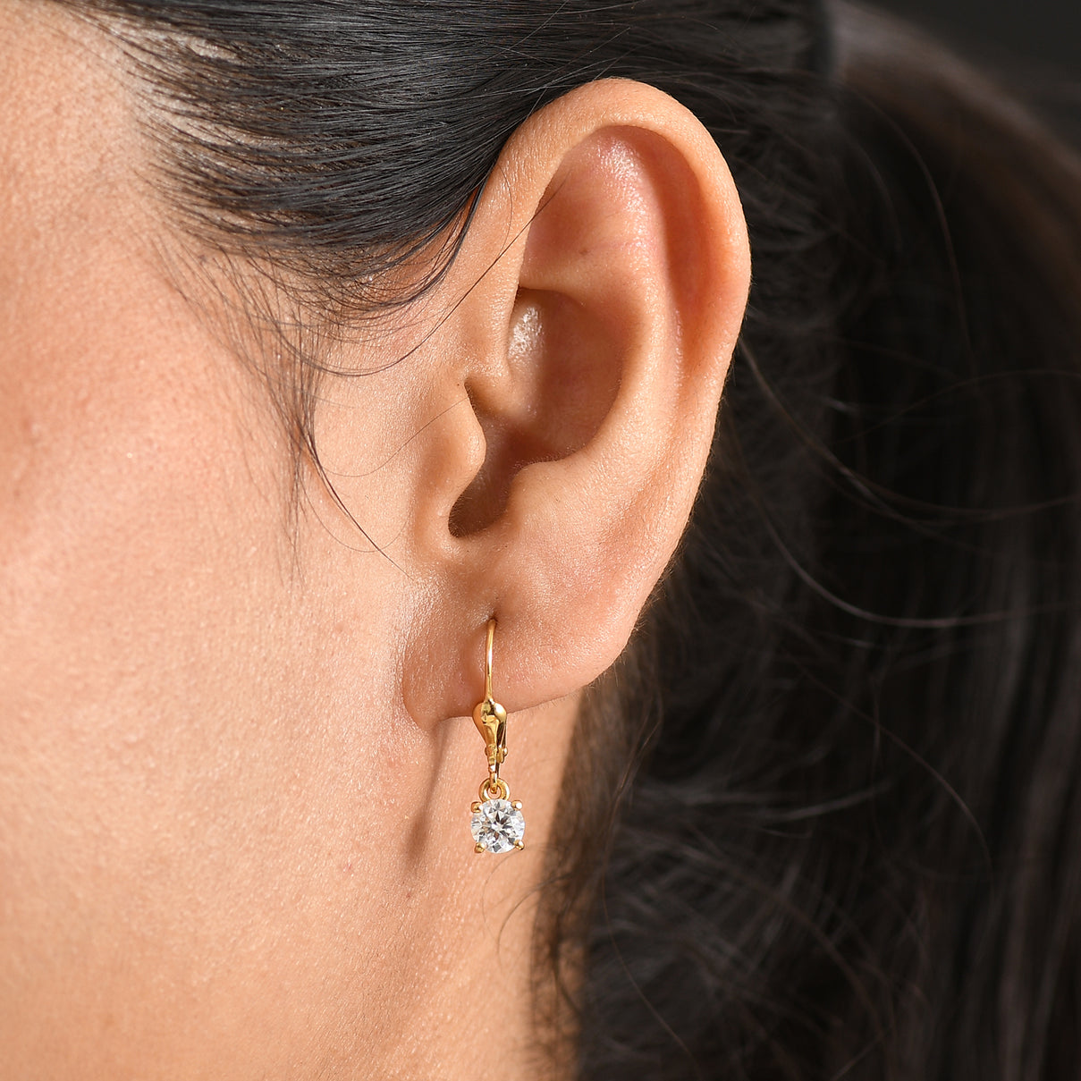 Royal Bali Collection - D'Joy Moissanite Solitaire Stud Earring with Lever Back in 18K Vermeil Yellow Gold Plated Sterling Silver 8565046 2