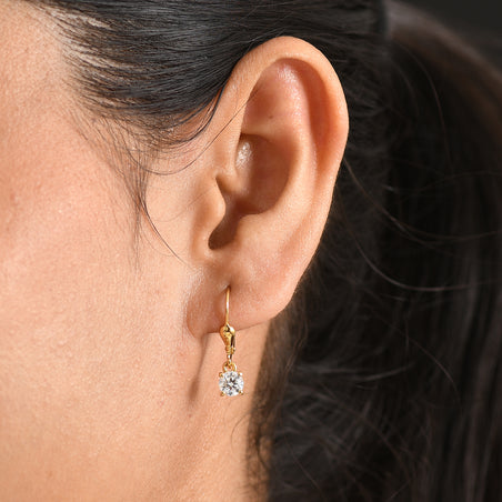 Royal Bali Collection - D'Joy Moissanite Solitaire Stud Earring with Lever Back in 18K Vermeil Yellow Gold Plated Sterling Silver 8565046 2