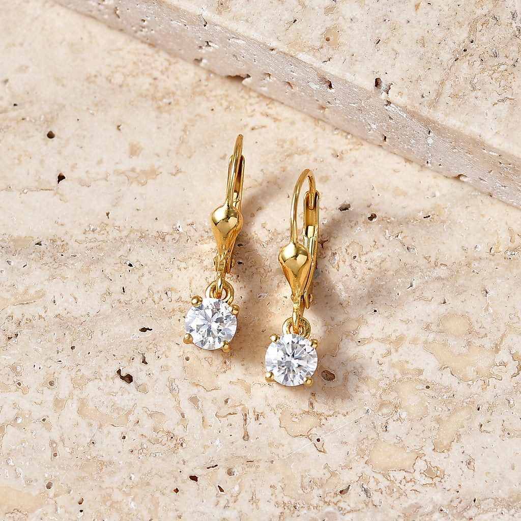 Royal Bali Collection - D'Joy Moissanite Solitaire Stud Earring with Lever Back in 18K Vermeil Yellow Gold Plated Sterling Silver_8565046_2