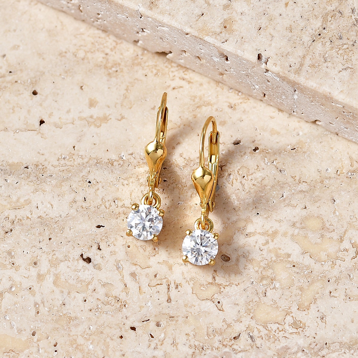 Royal Bali Collection - D'Joy Moissanite Solitaire Stud Earring with Lever Back in 18K Vermeil Yellow Gold Plated Sterling Silver 8565046 3