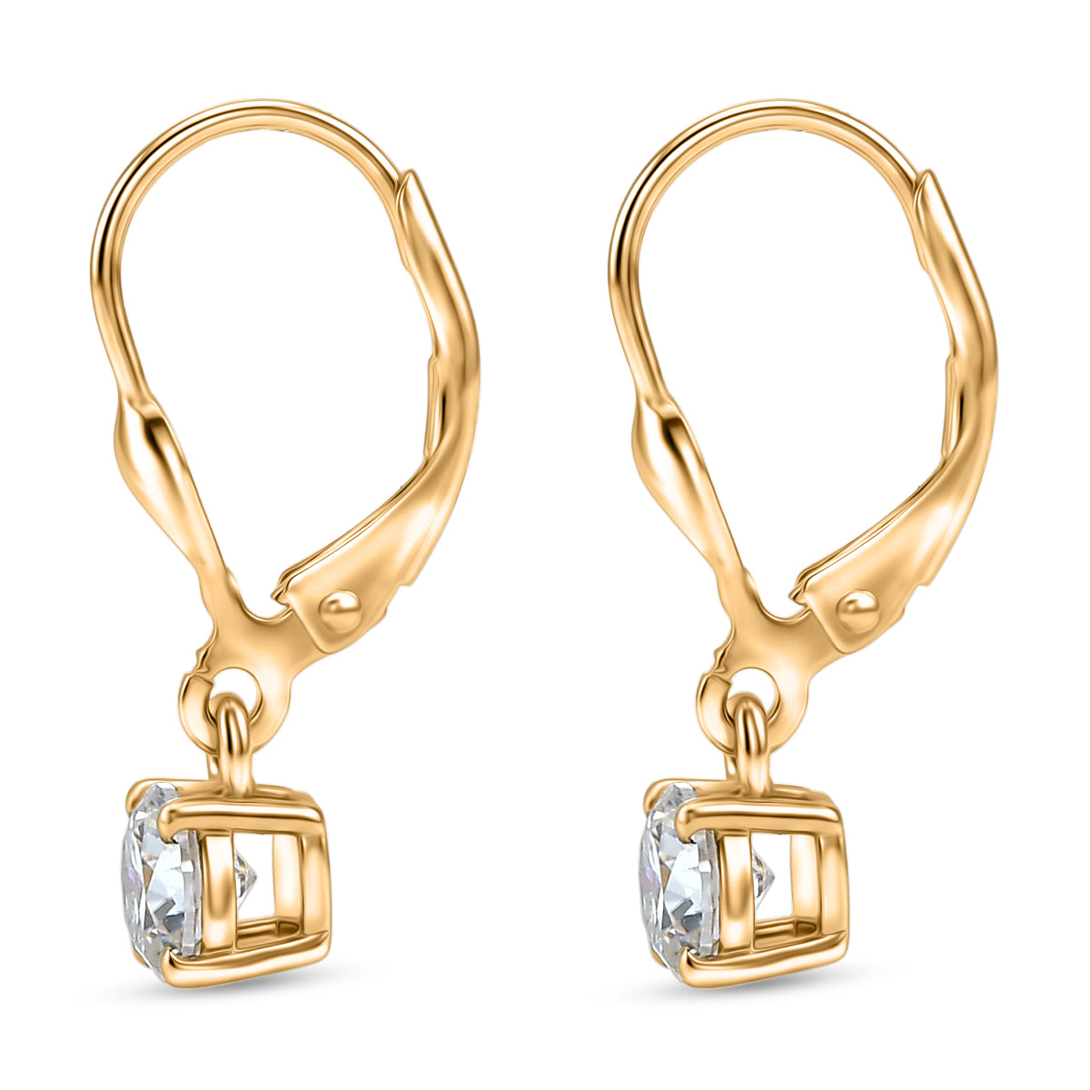 Royal Bali Collection - D'Joy Moissanite Solitaire Stud Earring with Lever Back in 18K Vermeil Yellow Gold Plated Sterling Silver 8565046 4