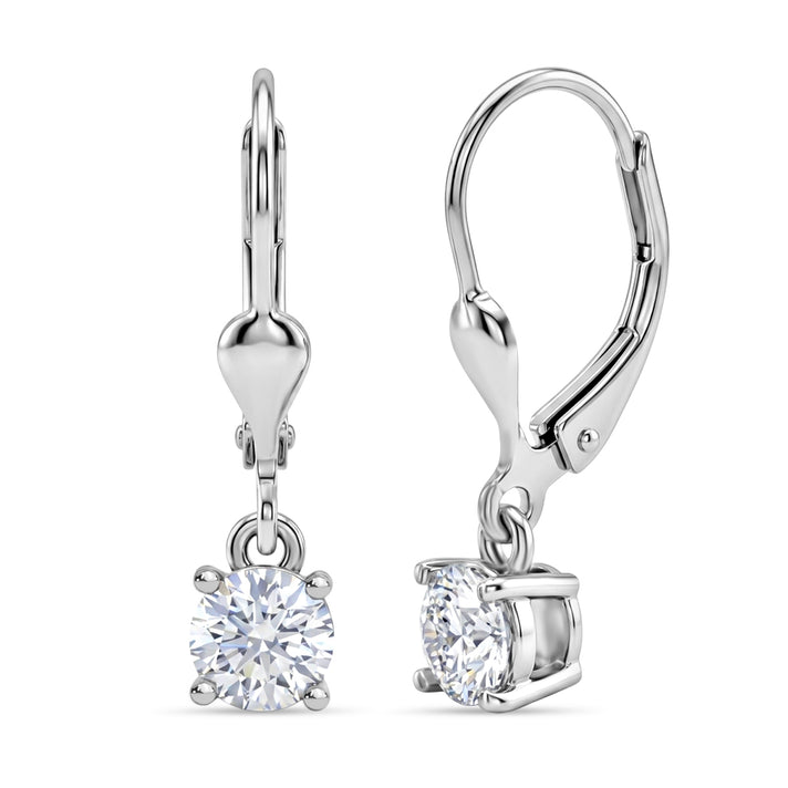 D'Joy Moissanite Solitaire Stud Earring with Lever Back in Rhodium Overlay Sterling Silver 8565047 1