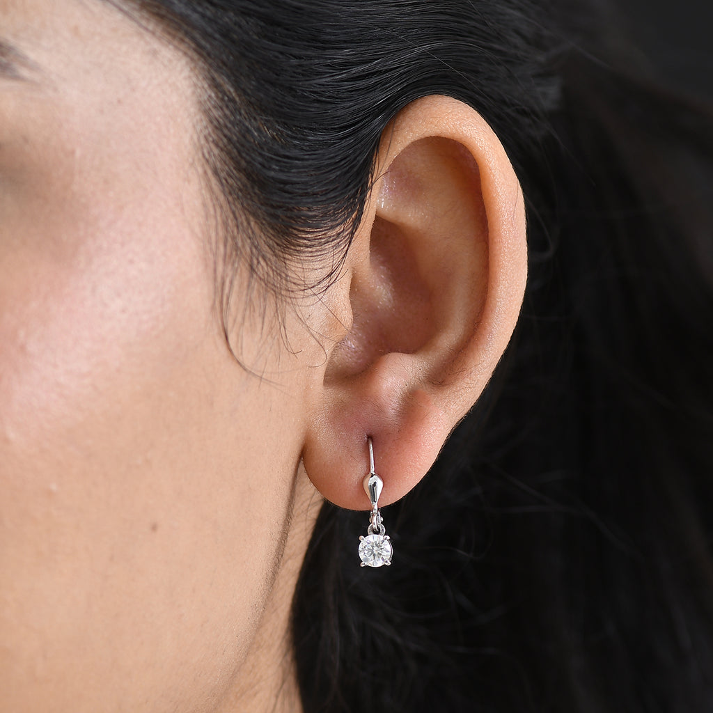 Royal Bali Collection - D'Joy Moissanite Solitaire Stud Earring with Lever Back in Rhodium Overlay Sterling Silver_8565047_1
