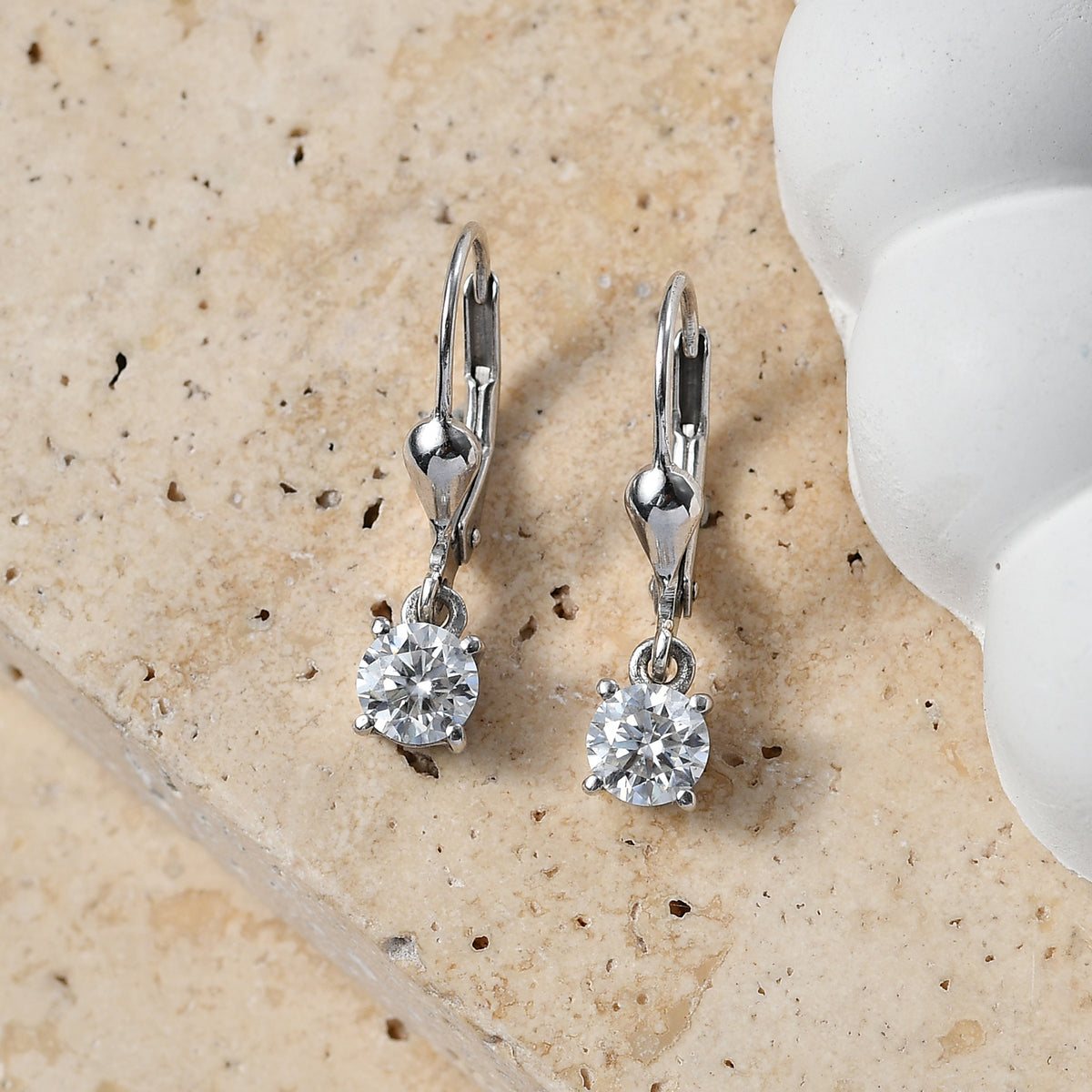 D'Joy Moissanite Solitaire Stud Earring with Lever Back in Rhodium Overlay Sterling Silver 8565047 3
