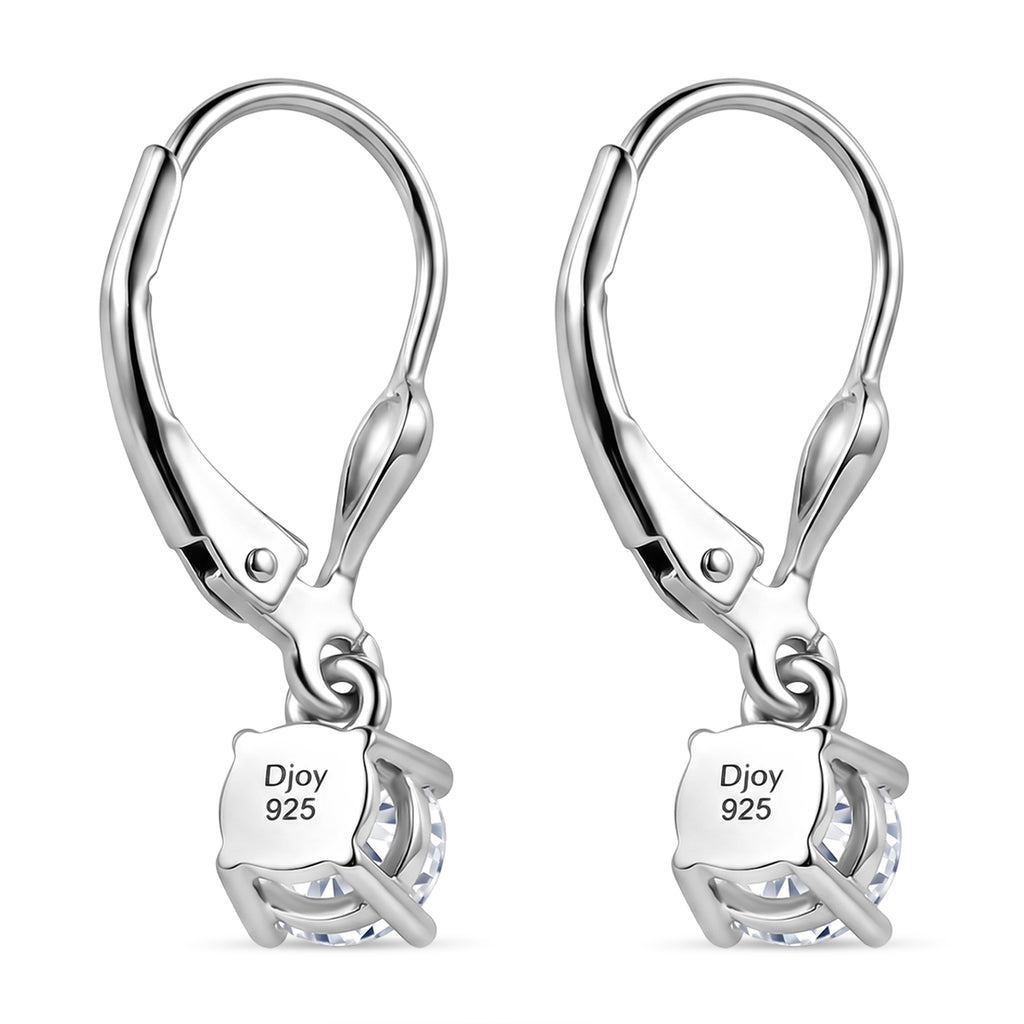 Royal Bali Collection - D'Joy Moissanite Solitaire Stud Earring with Lever Back in Rhodium Overlay Sterling Silver_8565047_4