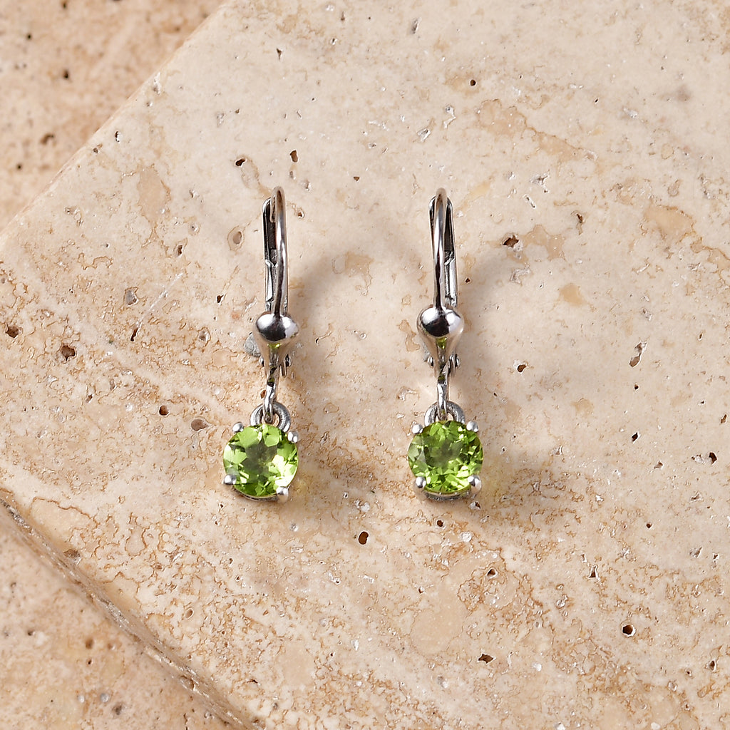 Royal Bali Collection - D'Joy Peridot Solitaire Stud Earring with Lever Back in Rhodium Overlay Sterling Silver 1.00 Ct._8565051_2