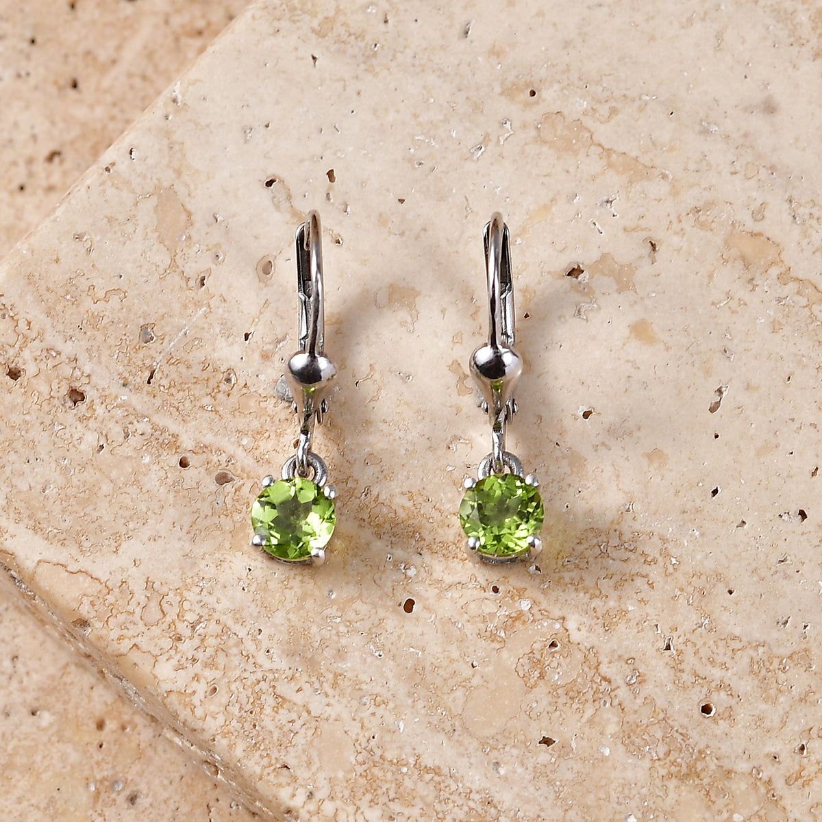 D'Joy Peridot Solitaire Stud Earring with Lever Back in Rhodium Overlay Sterling Silver 1.00 Ct. 8565051 3