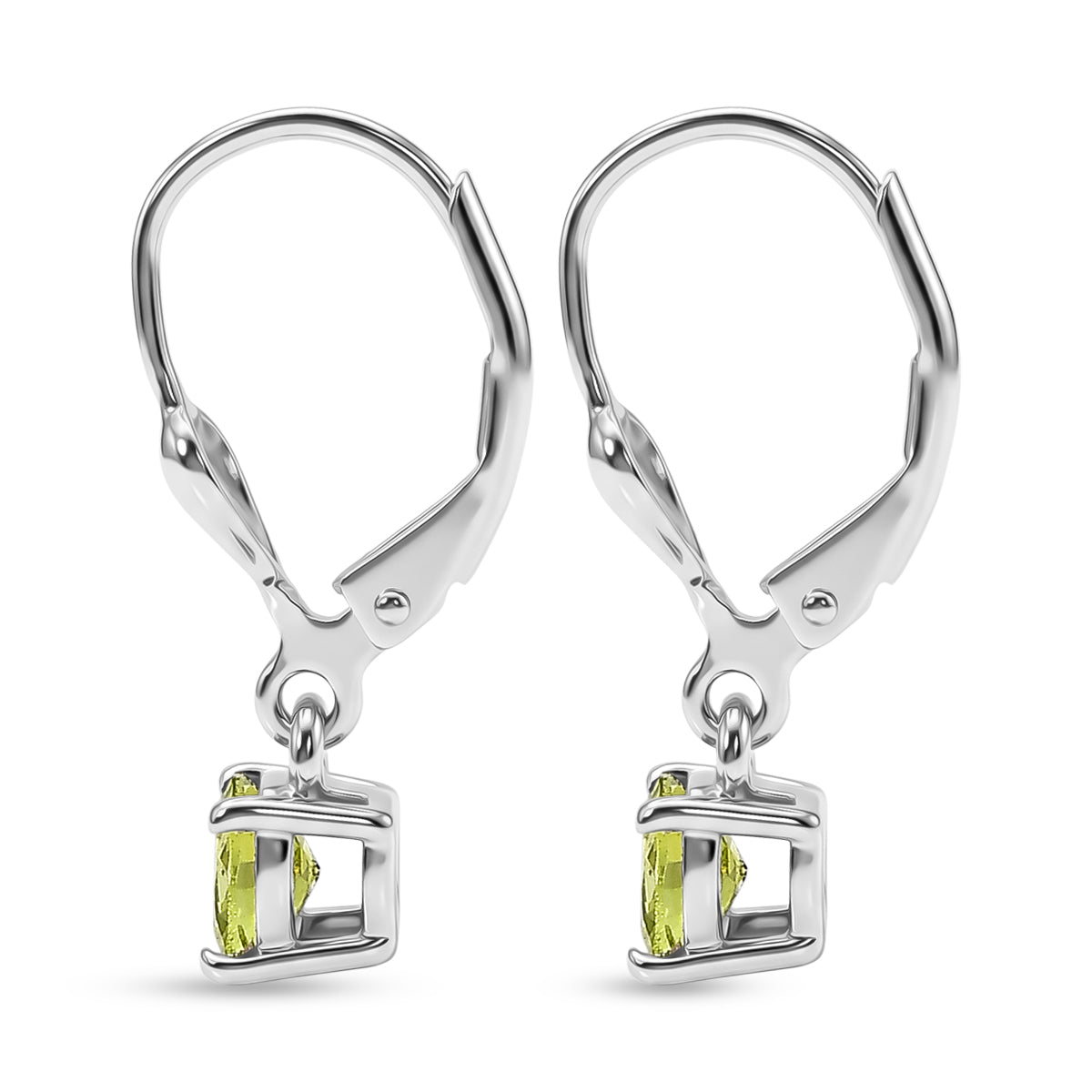 D'Joy Peridot Solitaire Stud Earring with Lever Back in Rhodium Overlay Sterling Silver 1.00 Ct. 8565051 4