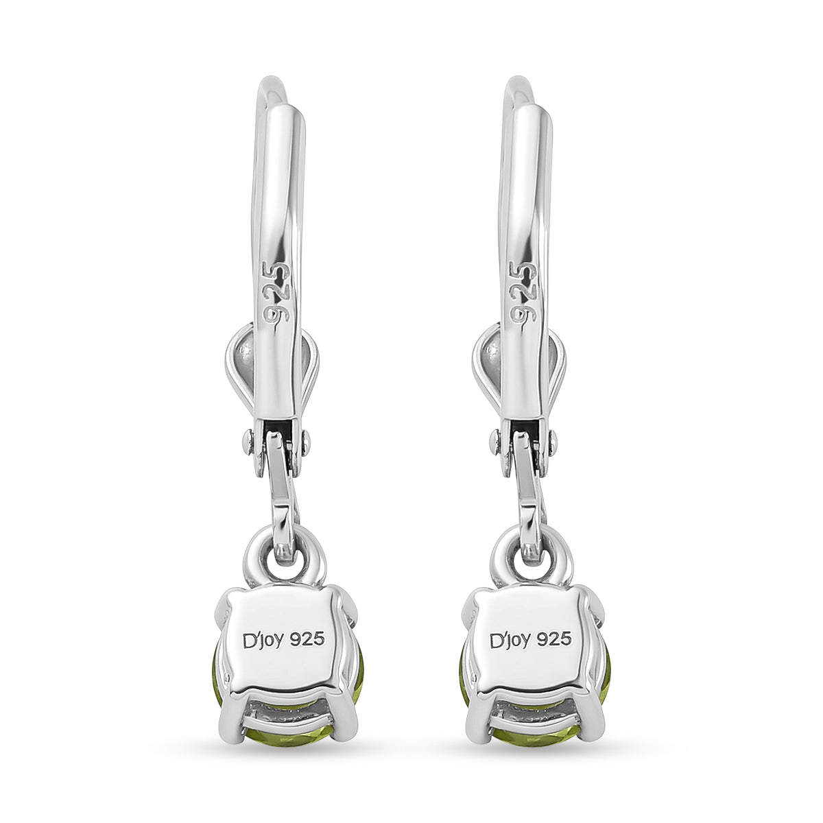 D'Joy Peridot Solitaire Stud Earring with Lever Back in Rhodium Overlay Sterling Silver 1.00 Ct. 8565051 5