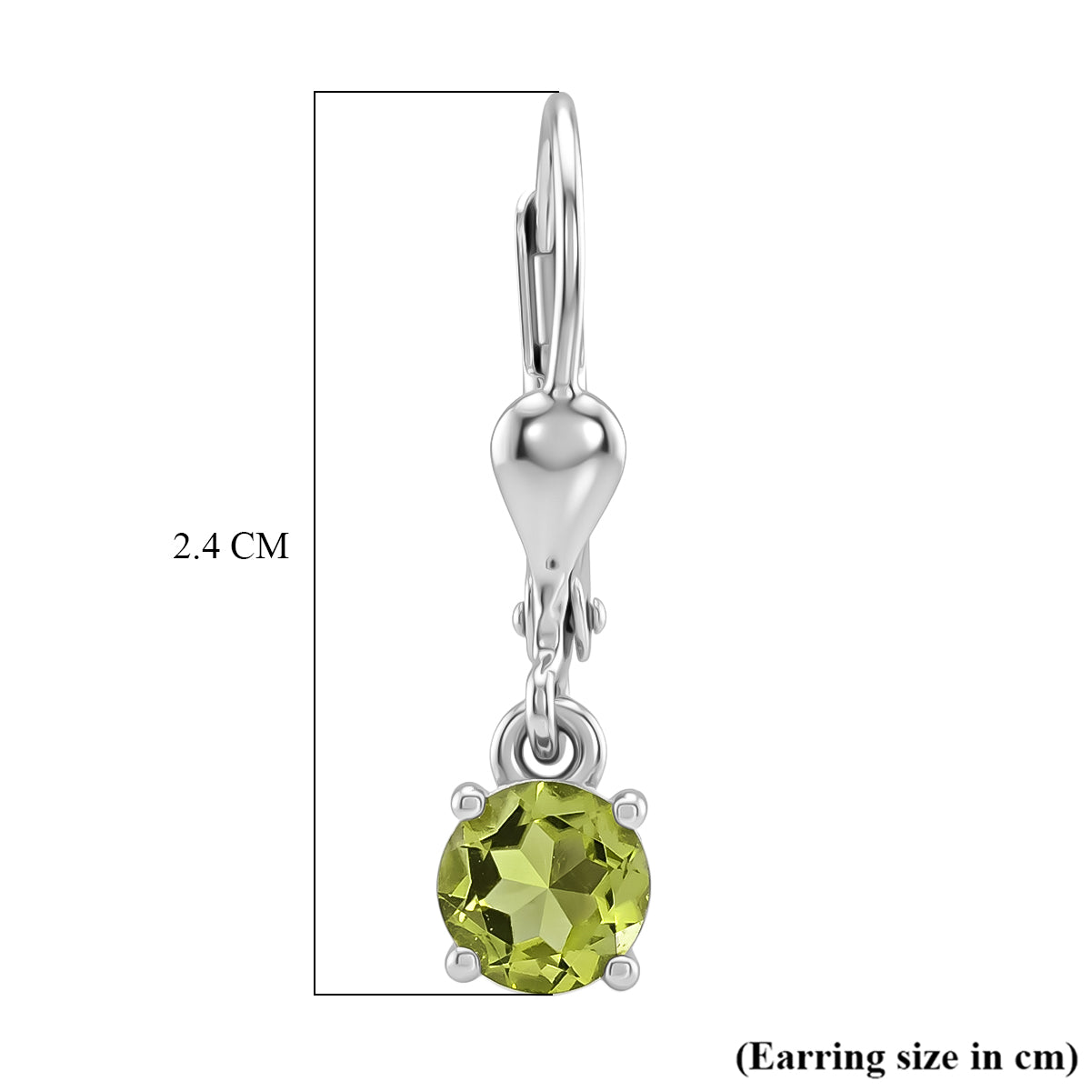 D'Joy Peridot Solitaire Stud Earring with Lever Back in Rhodium Overlay Sterling Silver 1.00 Ct. 8565051 6