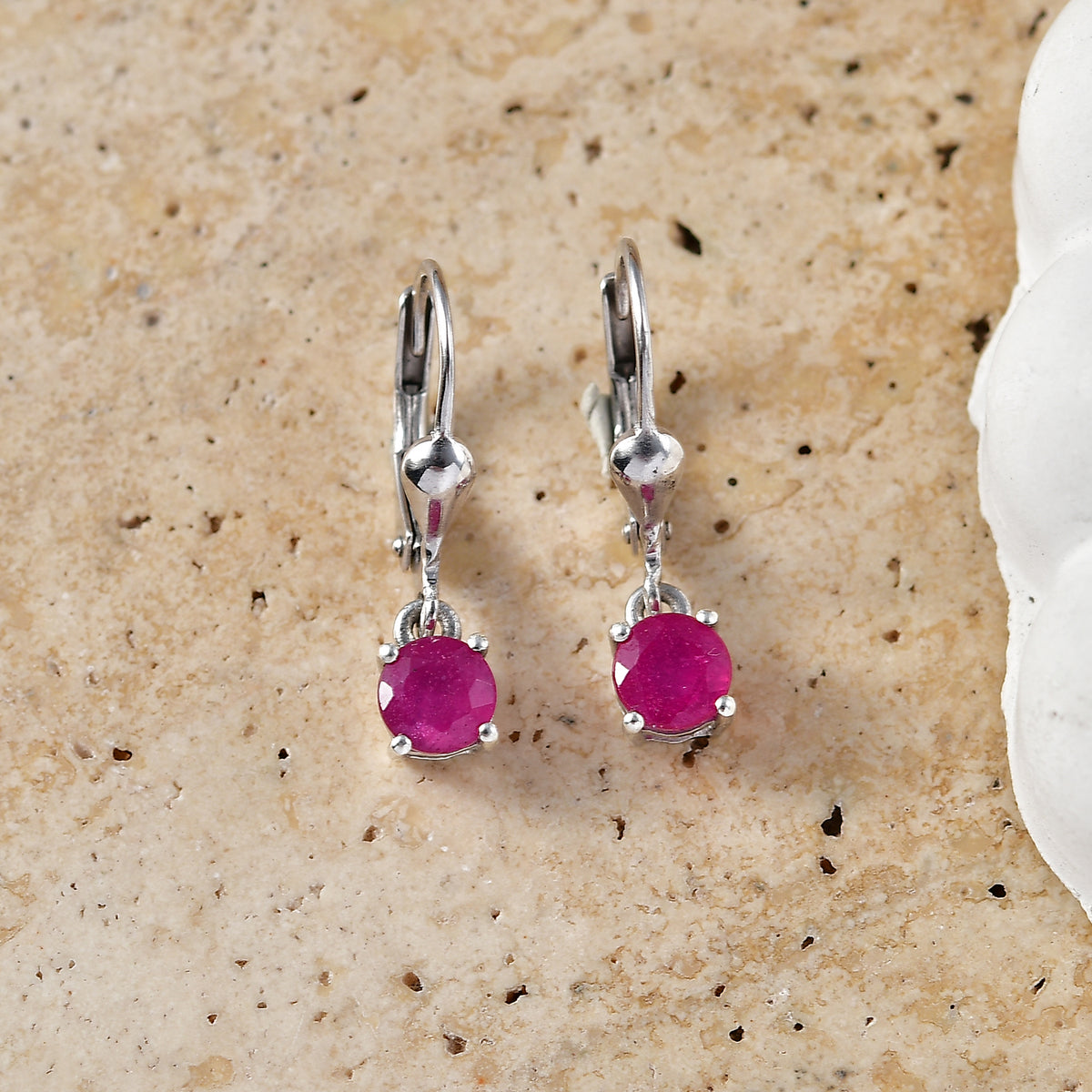 D'Joy African Ruby Solitaire Stud Earring with Lever Back in Rhodium Overlay Sterling Silver 1.50 Ct. 8565053 2