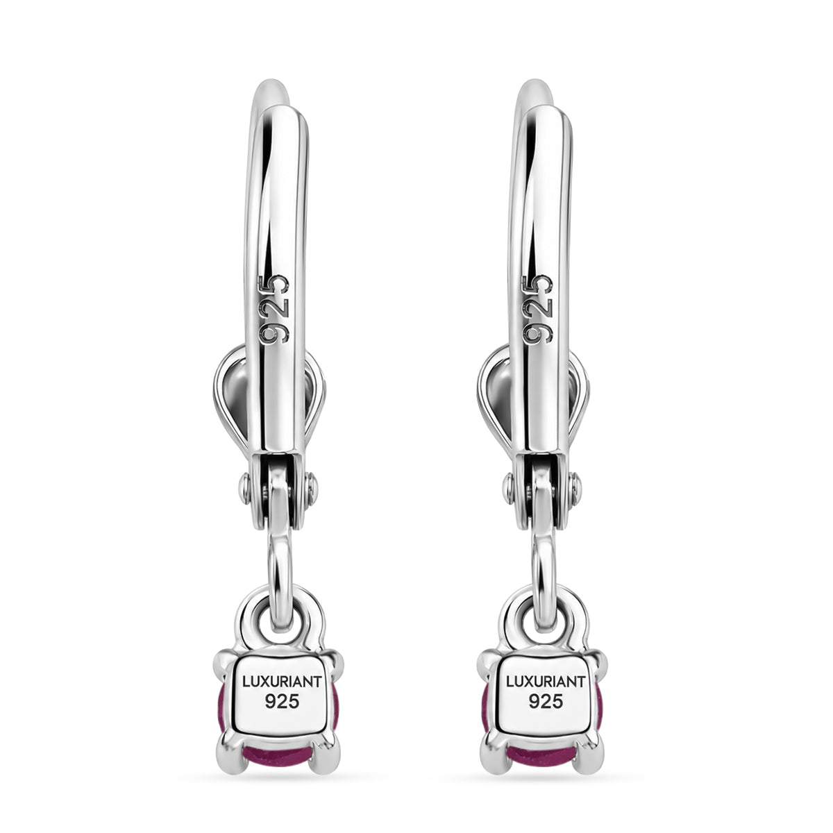 D'Joy African Ruby Solitaire Stud Earring with Lever Back in Rhodium Overlay Sterling Silver 1.50 Ct. 8565053 4