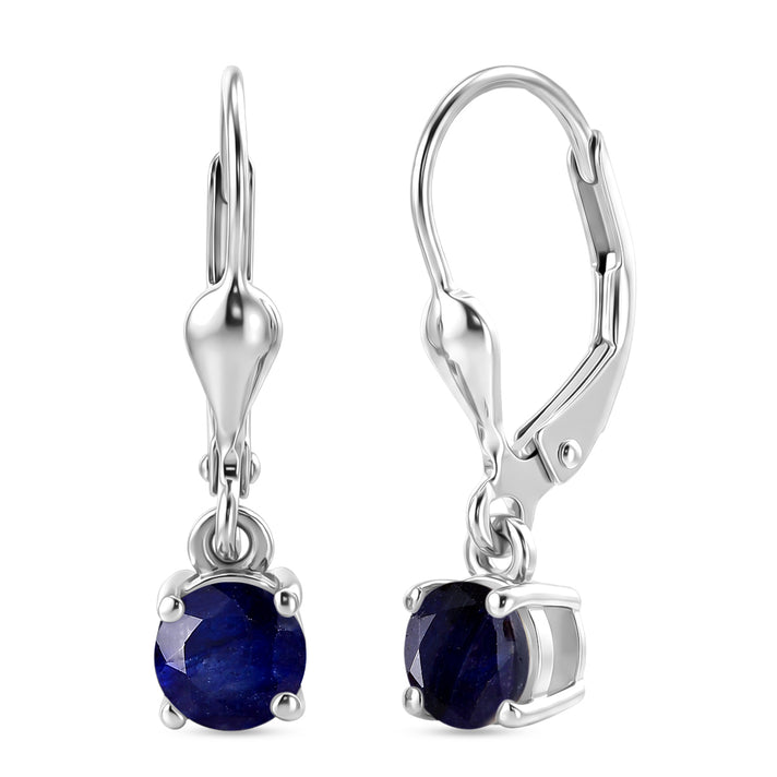 D'Joy Masoala Sapphire Solitaire Stud Earring with Lever Back in Rhodium Overlay Sterling Silver 2.00 Ct. 8565055 1