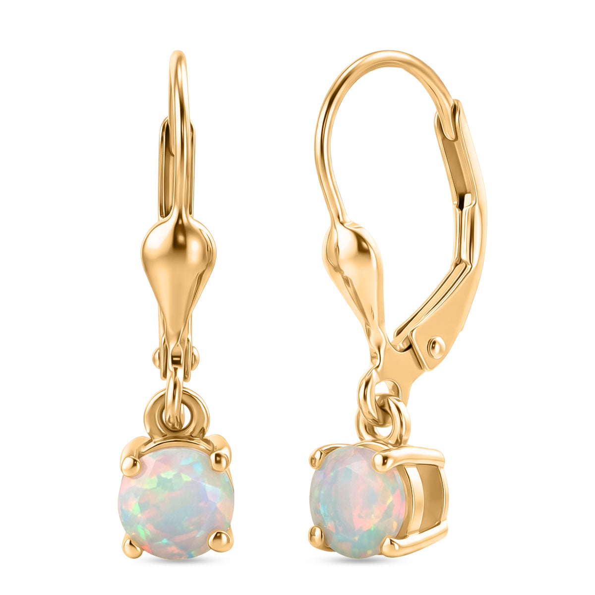 Royal Bali Collection - D'Joy Ethiopian Opal Solitaire Stud Earring with Lever Back in 18K Vermeil Yellow Gold Plated Sterling Silver 8565056 0