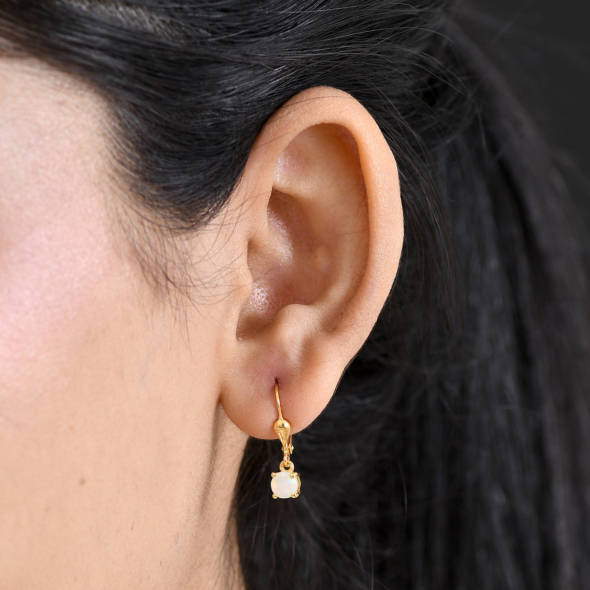 Royal Bali Collection - D'Joy Ethiopian Opal Solitaire Stud Earring with Lever Back in 18K Vermeil Yellow Gold Plated Sterling Silver 8565056 2