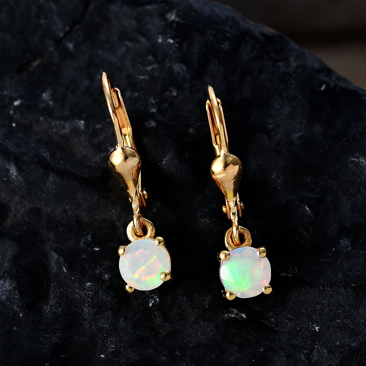 Royal Bali Collection - D'Joy Ethiopian Opal Solitaire Stud Earring with Lever Back in 18K Vermeil Yellow Gold Plated Sterling Silver 8565056 3