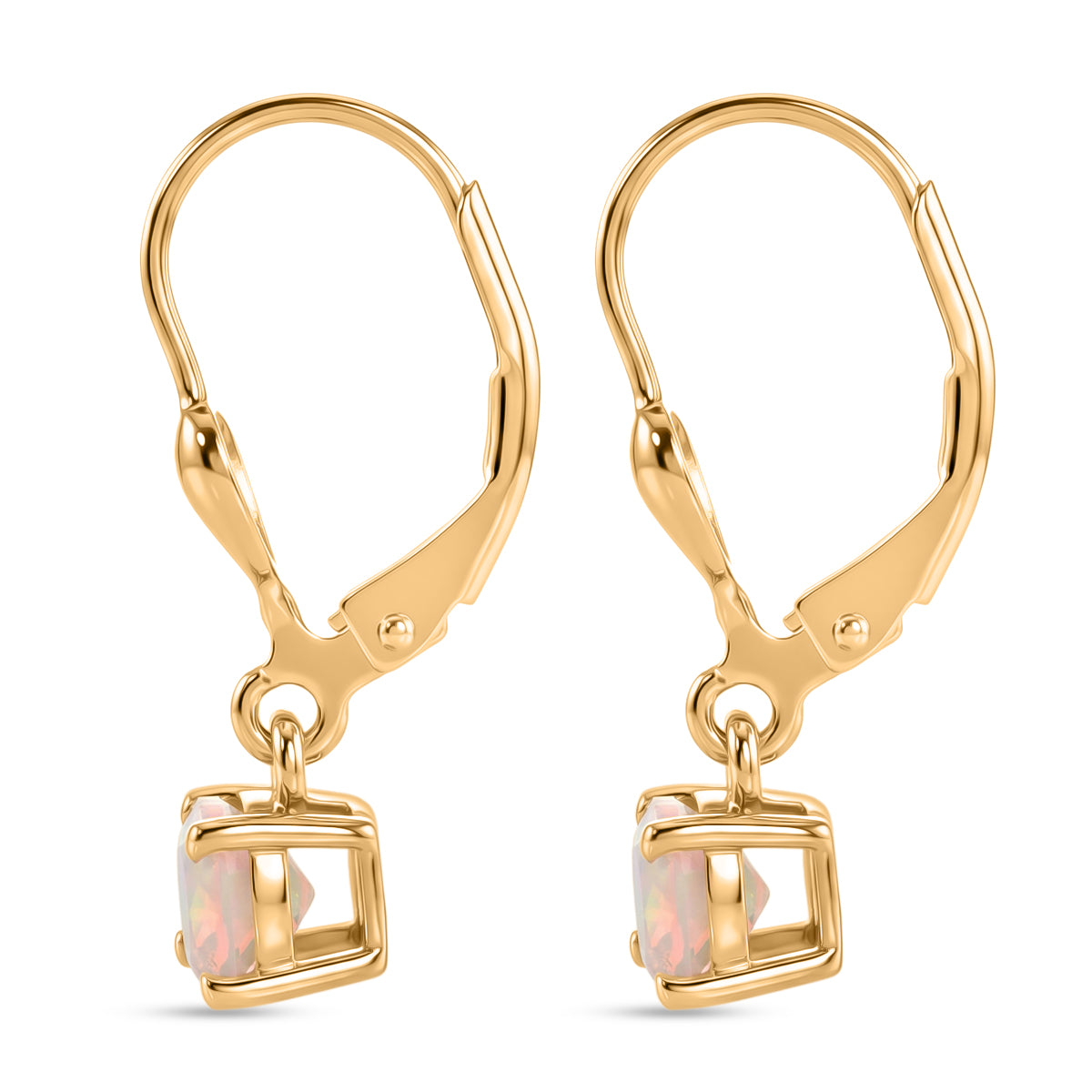 Royal Bali Collection - D'Joy Ethiopian Opal Solitaire Stud Earring with Lever Back in 18K Vermeil Yellow Gold Plated Sterling Silver 8565056 4