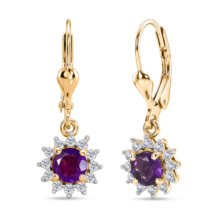 D'Joy Socoto Emerald &amp; White Zircon Halo Earring with Lever Back in 18K Vermeil Yellow Gold Plated Sterling Silver 1.42 Ct. 8565197 1