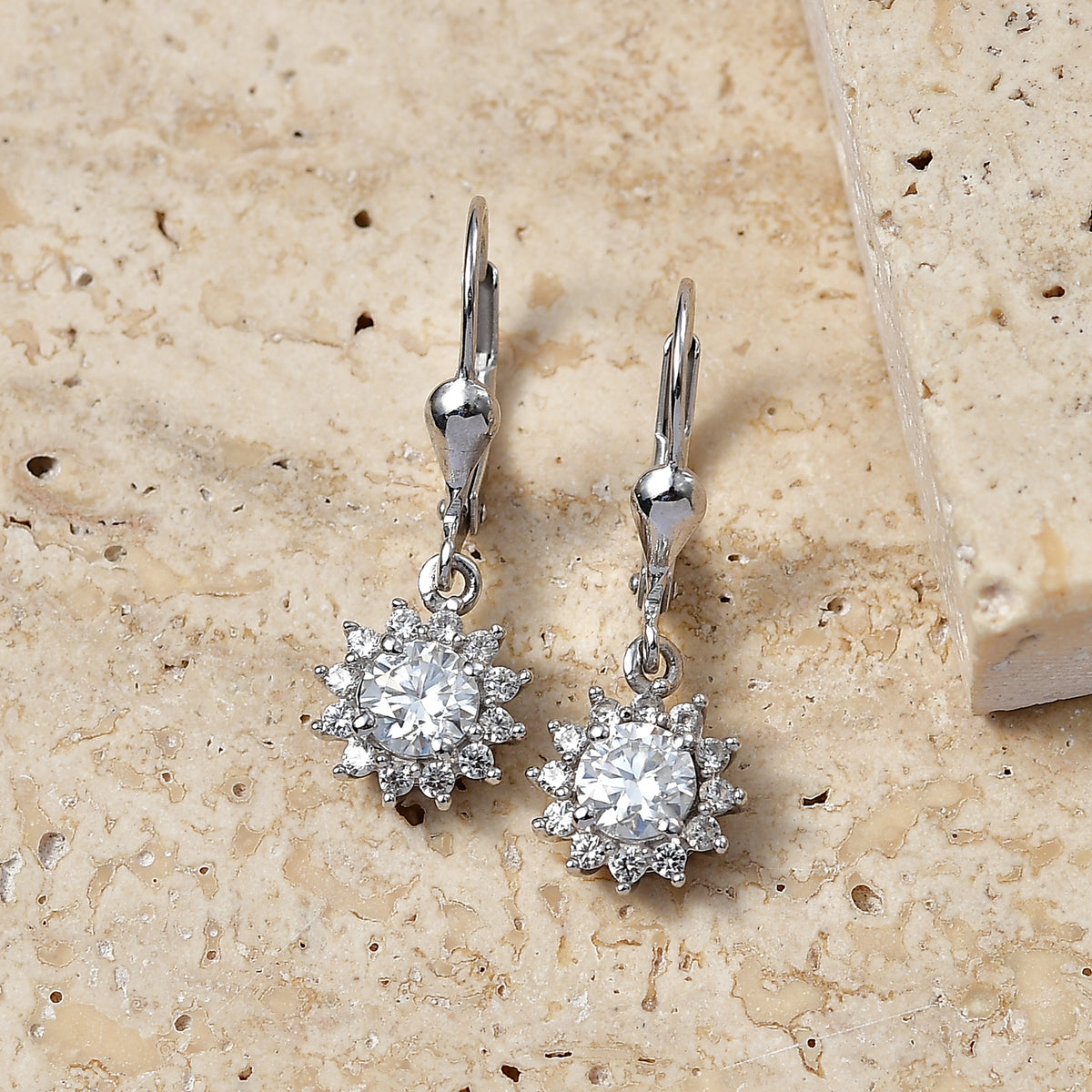 D'Joy Moissanite Earring with Lever Back in Rhodium Overlay Sterling Silver 1.27 Ct. V32718562 3