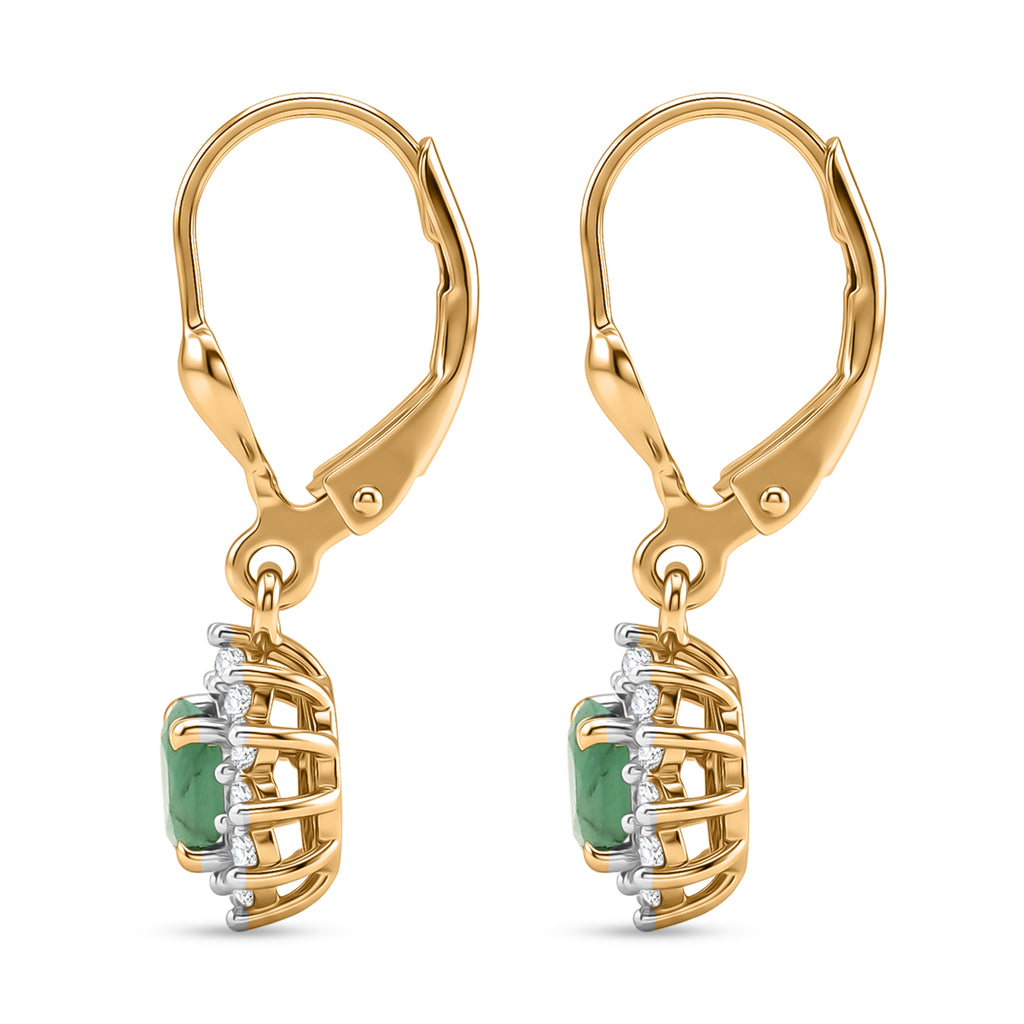 Royal Bali Collection - D'Joy Socoto Emerald & White Zircon Halo Earring with Lever Back in 18K Vermeil Yellow Gold Plated Sterling Silver 1.42 Ct._8565197_3