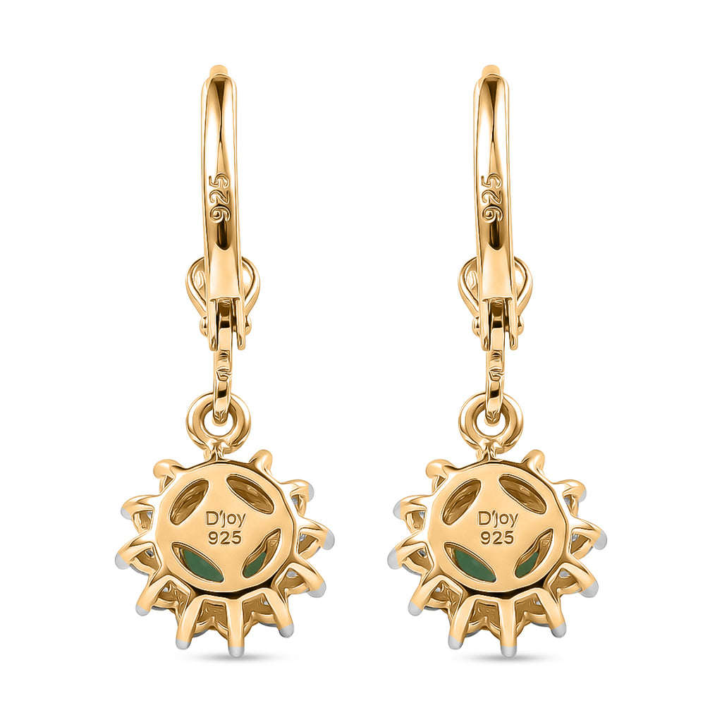 Royal Bali Collection - D'Joy Socoto Emerald & White Zircon Halo Earring with Lever Back in 18K Vermeil Yellow Gold Plated Sterling Silver 1.42 Ct._8565197_4