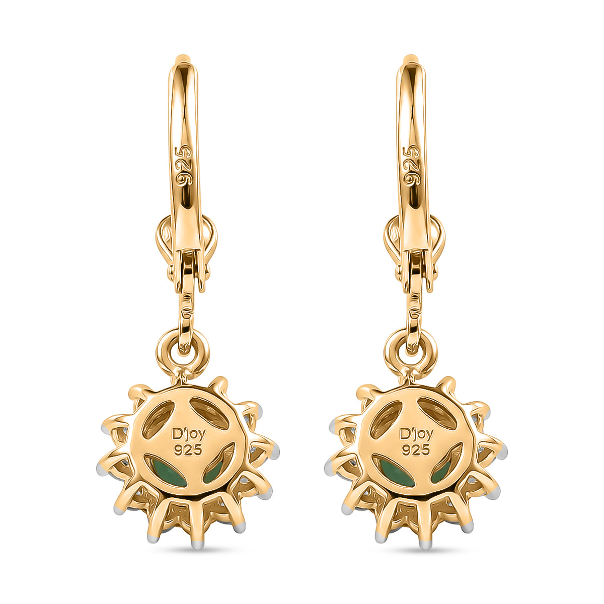 Royal Bali Collection - D'Joy Socoto Emerald &amp; White Zircon Halo Earring with Lever Back in 18K Vermeil Yellow Gold Plated Sterling Silver 1.42 Ct. 8565197 5