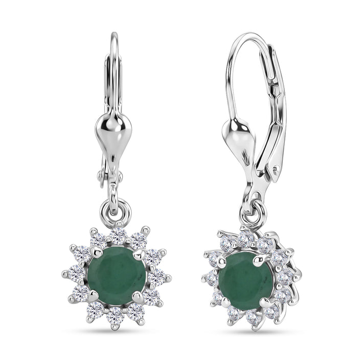 D'Joy Socoto Emerald &amp; White Zircon Earring with Lever Back in Rhodium Overlay Sterling Silver 1.40 Ct. 8565198 1