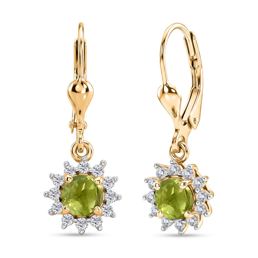 Royal Bali Collection - D'Joy Peridot & White Zircon Earring with Lever Back in 18K Vermeil Yellow Gold Plated Sterling Silver 1.50 Ct._8565199