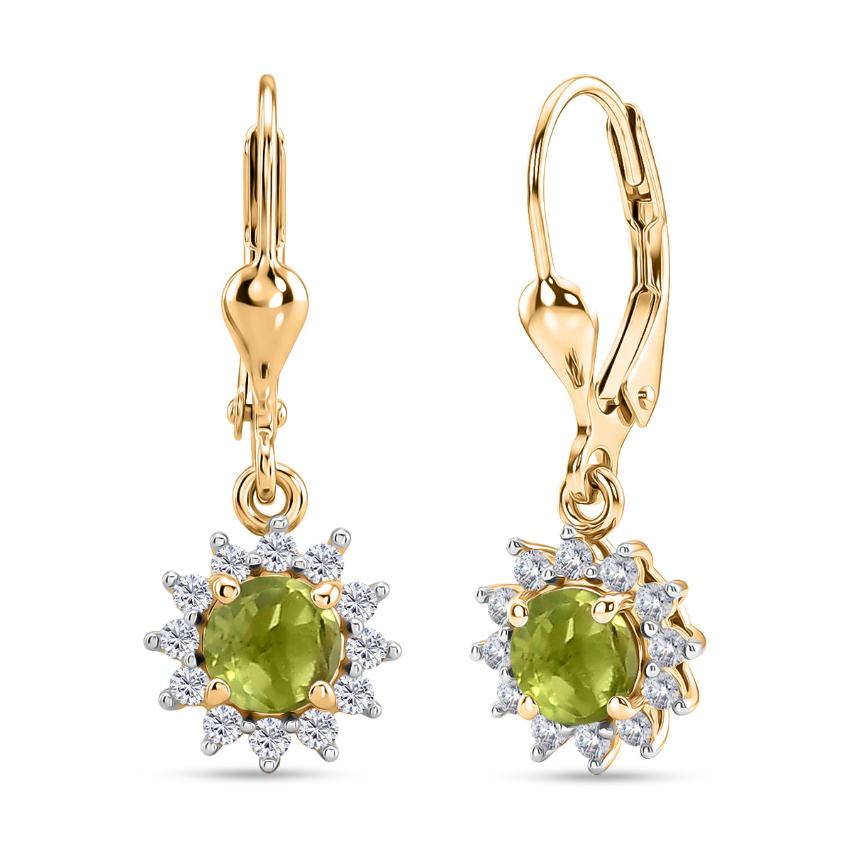 D'Joy Peridot &amp; White Zircon Earring with Lever Back in 18K Vermeil Yellow Gold Plated Sterling Silver 1.50 Ct. 8565199 0
