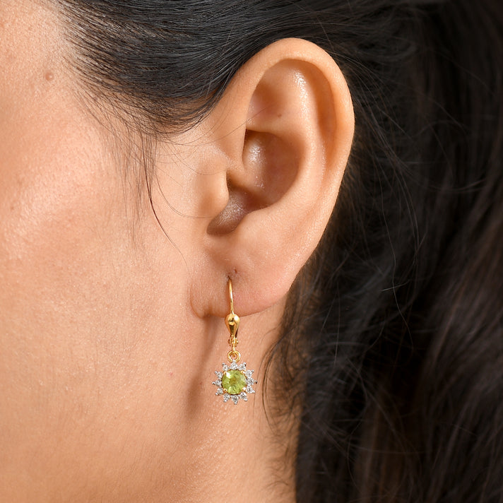 D'Joy Peridot &amp; White Zircon Earring with Lever Back in 18K Vermeil Yellow Gold Plated Sterling Silver 1.50 Ct. 8565199 2
