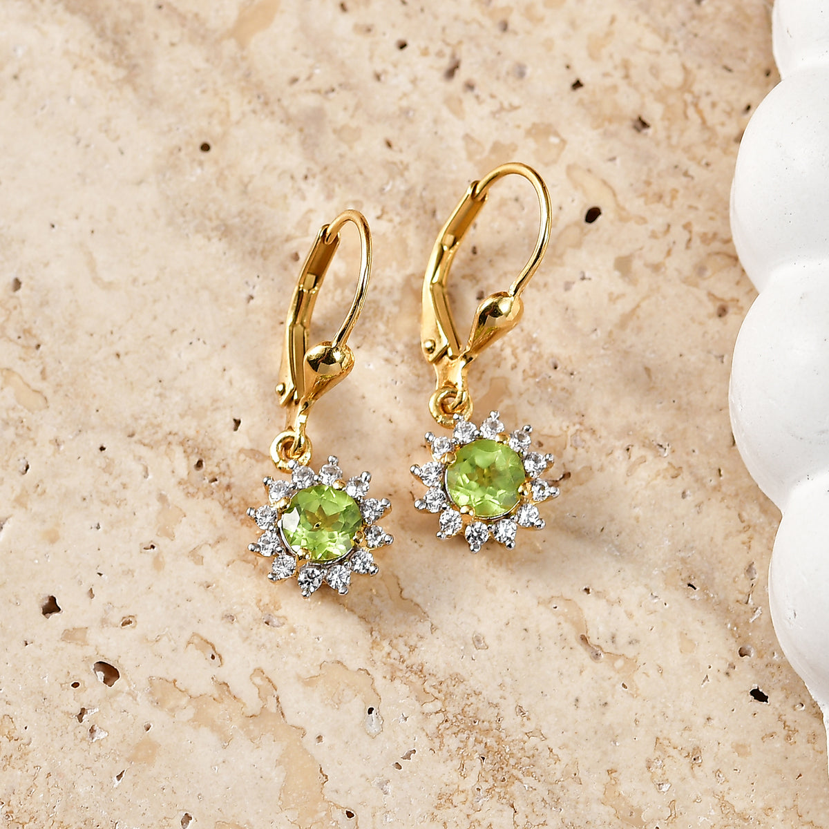 D'Joy Peridot &amp; White Zircon Earring with Lever Back in 18K Vermeil Yellow Gold Plated Sterling Silver 1.50 Ct. 8565199 3