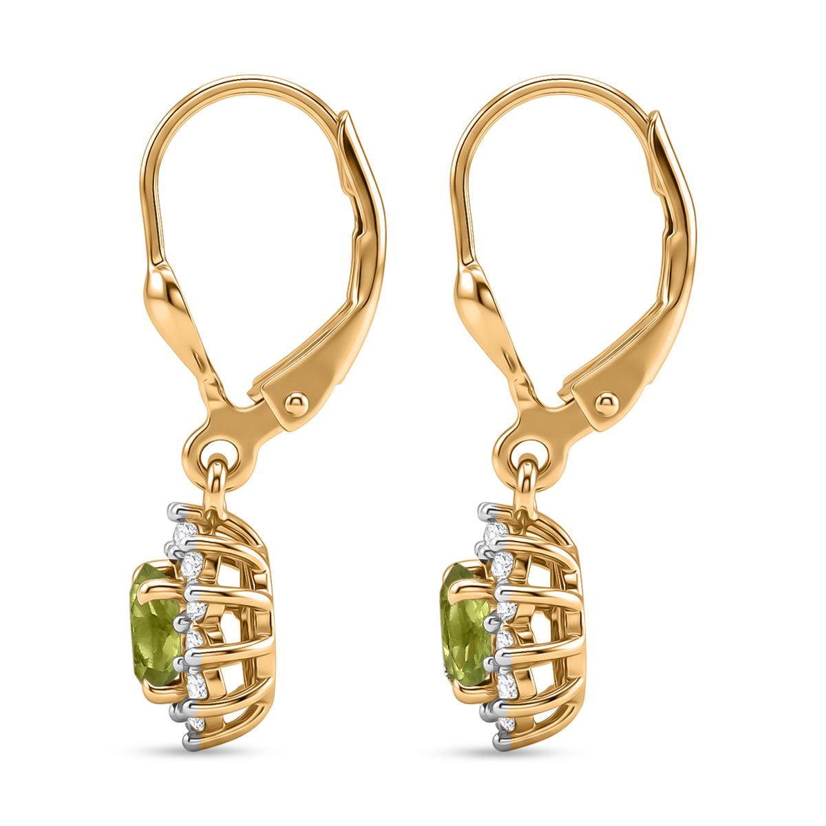 D'Joy Peridot &amp; White Zircon Earring with Lever Back in 18K Vermeil Yellow Gold Plated Sterling Silver 1.50 Ct. 8565199 4