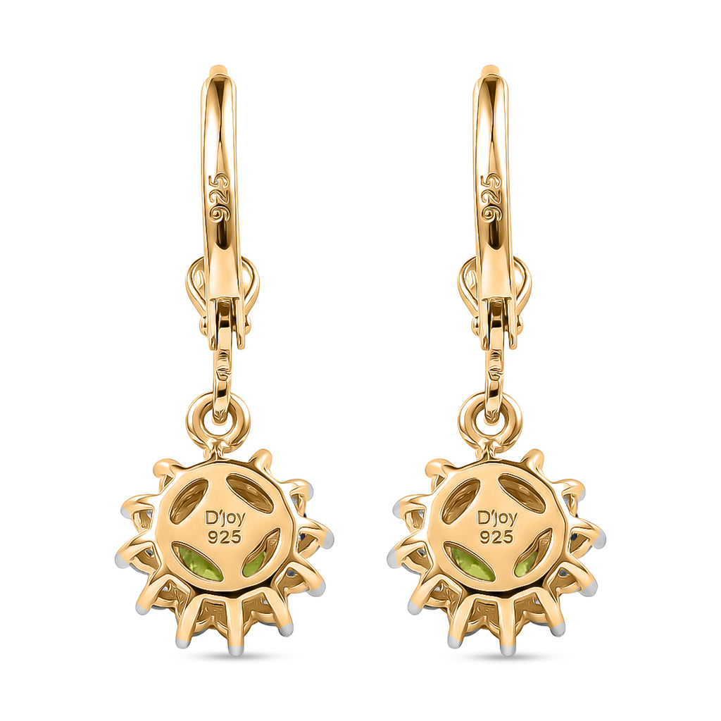 Royal Bali Collection - D'Joy Peridot & White Zircon Earring with Lever Back in 18K Vermeil Yellow Gold Plated Sterling Silver 1.50 Ct._8565199_4