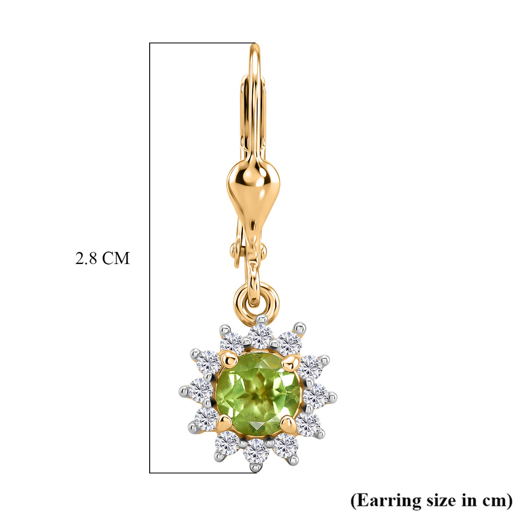Royal Bali Collection - D'Joy Peridot & White Zircon Earring with Lever Back in 18K Vermeil Yellow Gold Plated Sterling Silver 1.50 Ct._8565199_5