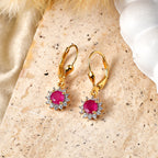 Royal Bali Collection - D'Joy African Ruby & White Zircon Earring with Lever Back in 18K Vermeil Yellow Gold Plated Sterling Silver 2.00 Ct._8565201_2