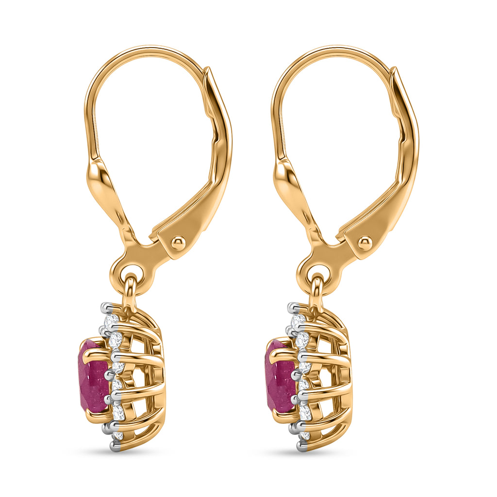 Royal Bali Collection - D'Joy African Ruby & White Zircon Earring with Lever Back in 18K Vermeil Yellow Gold Plated Sterling Silver 2.00 Ct._8565201_3