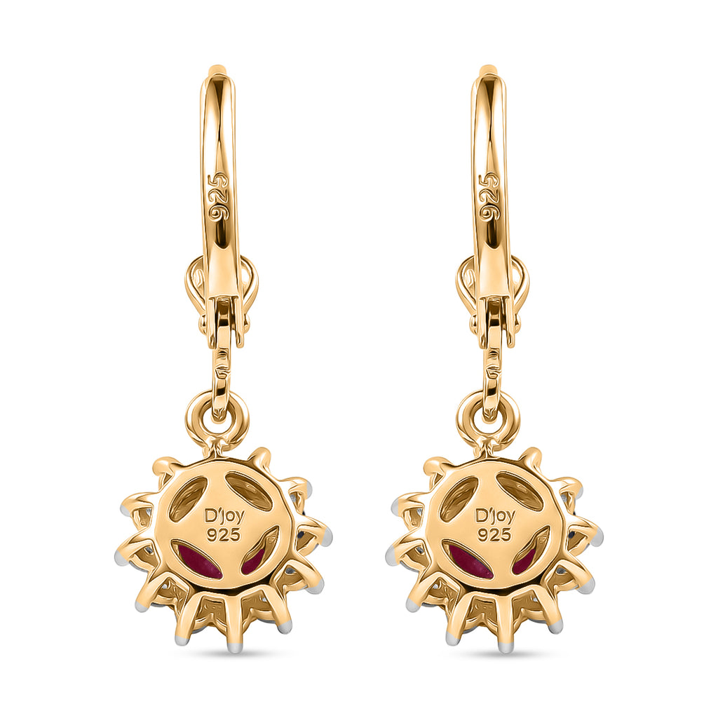 Royal Bali Collection - D'Joy African Ruby & White Zircon Earring with Lever Back in 18K Vermeil Yellow Gold Plated Sterling Silver 2.00 Ct._8565201_4