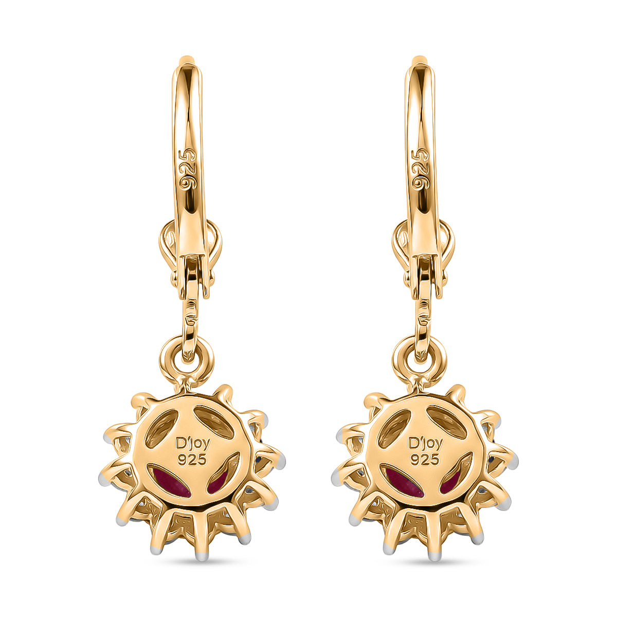 Royal Bali Collection - D'Joy African Ruby &amp; White Zircon Earring with Lever Back in 18K Vermeil Yellow Gold Plated Sterling Silver 2.00 Ct. 8565201 5