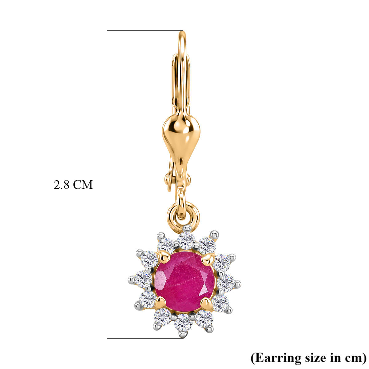 Royal Bali Collection - D'Joy African Ruby &amp; White Zircon Earring with Lever Back in 18K Vermeil Yellow Gold Plated Sterling Silver 2.00 Ct. 8565201 6