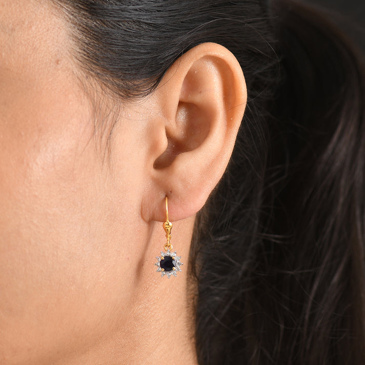D'Joy Socoto Emerald &amp; White Zircon Halo Earring with Lever Back in 18K Vermeil Yellow Gold Plated Sterling Silver 1.42 Ct. 8565197 2