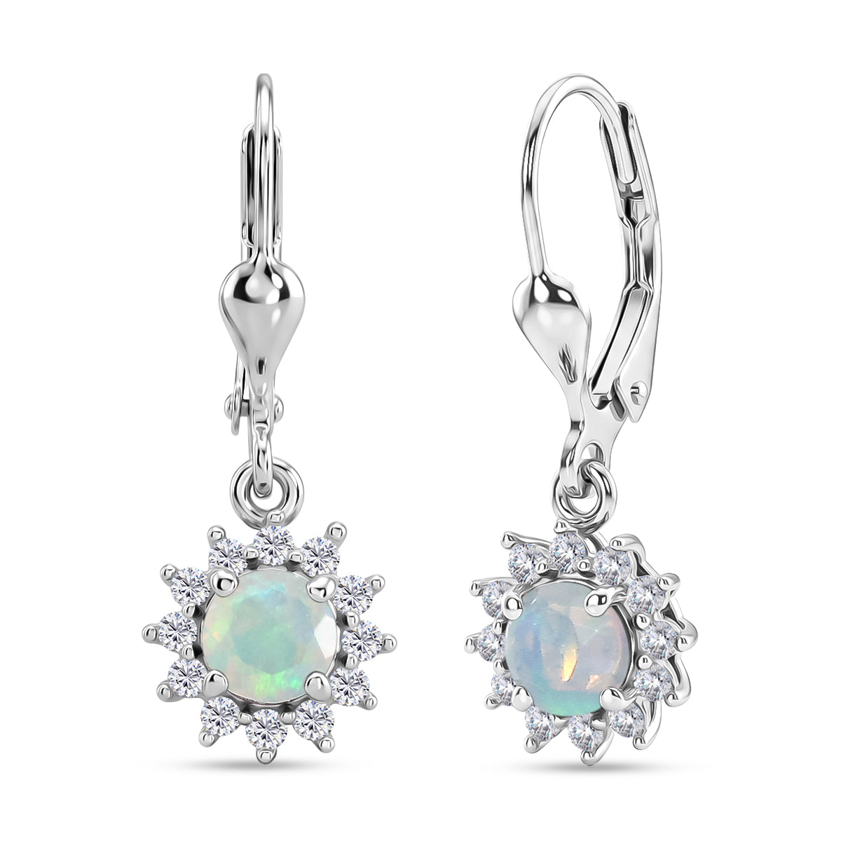 Royal Bali Collection - D'Joy Ethiopian Opal &amp; White Zircon Earring with Lever Back in Rhodium Overlay Sterling Silver 1.13 Ct. 8565206 0