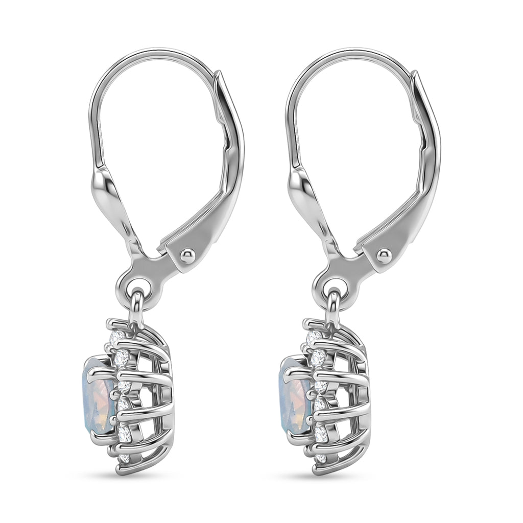 Royal Bali Collection - D'Joy Ethiopian Opal & White Zircon Earring with Lever Back in Rhodium Overlay Sterling Silver 1.13 Ct._8565206_3