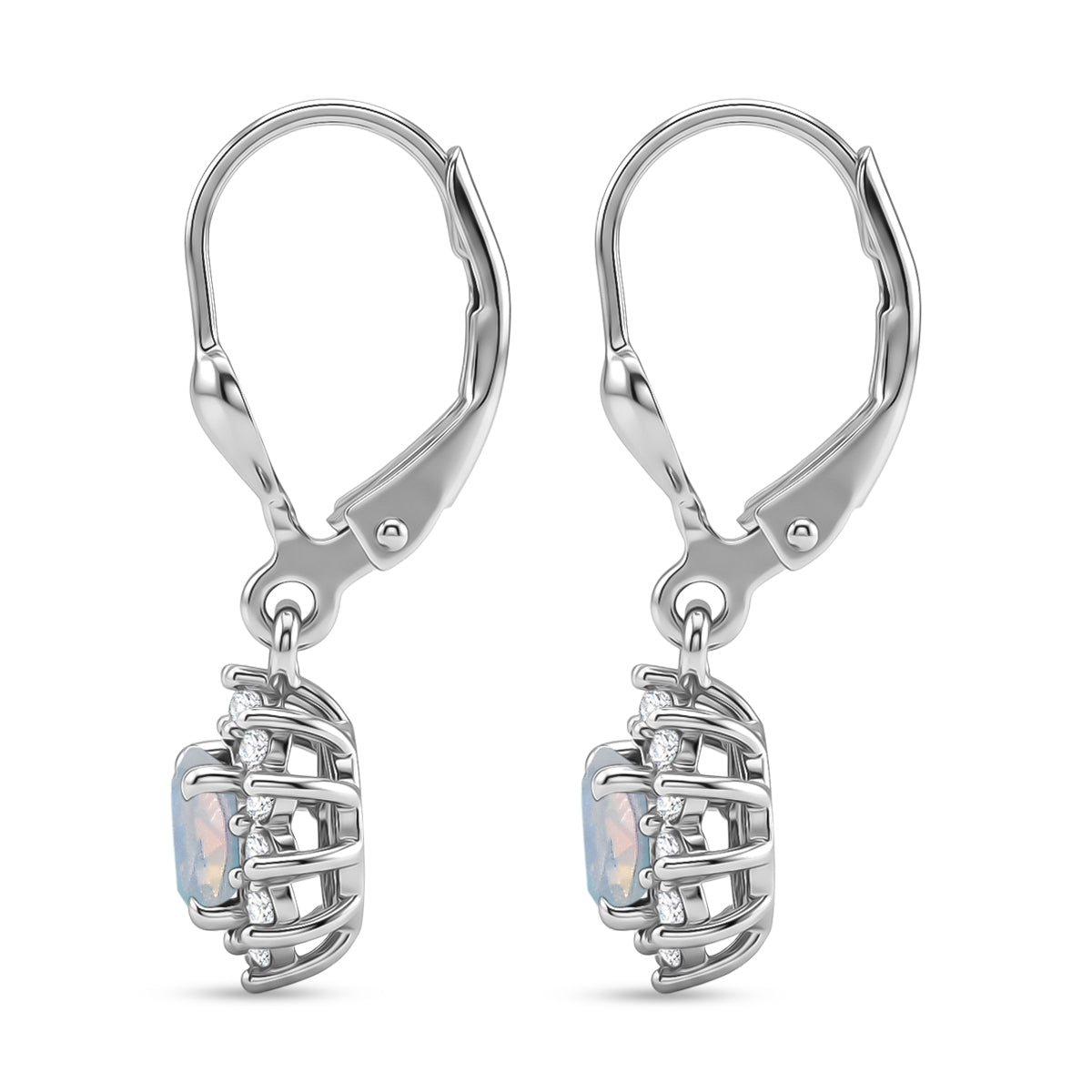 Royal Bali Collection - D'Joy Ethiopian Opal &amp; White Zircon Earring with Lever Back in Rhodium Overlay Sterling Silver 1.13 Ct. 8565206 2