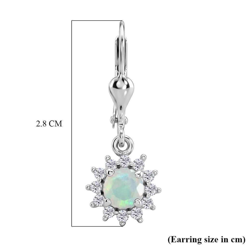 Royal Bali Collection - D'Joy Ethiopian Opal & White Zircon Earring with Lever Back in Rhodium Overlay Sterling Silver 1.13 Ct._8565206_5