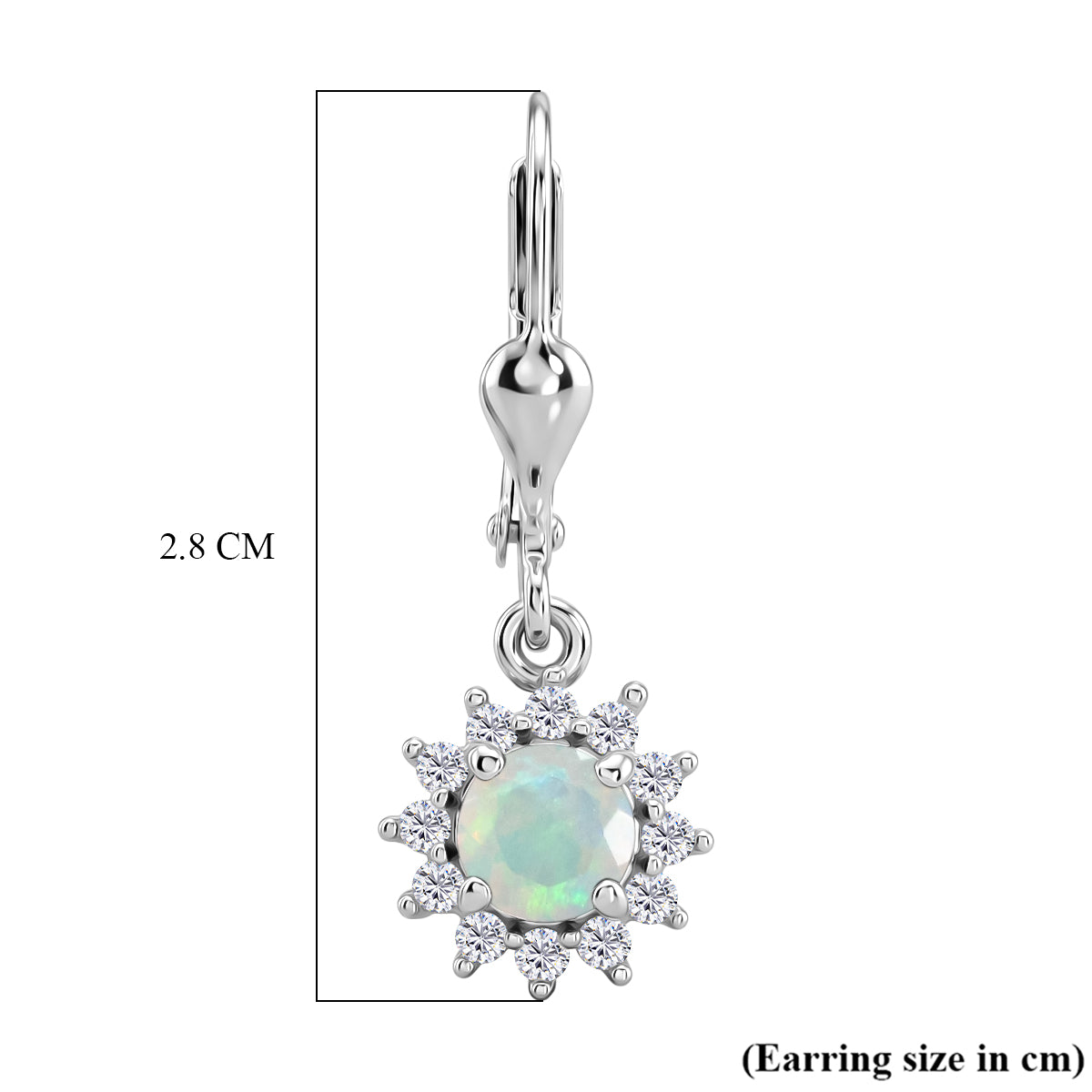 Royal Bali Collection - D'Joy Ethiopian Opal &amp; White Zircon Earring with Lever Back in Rhodium Overlay Sterling Silver 1.13 Ct. 8565206 4