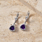 Royal Bali Collection - D'Joy African Amethyst & White Zircon Trillion Cut Halo Earring with Lever Back in Rhodium Overlay Sterling Silver  1.65 Ct._8565210_2