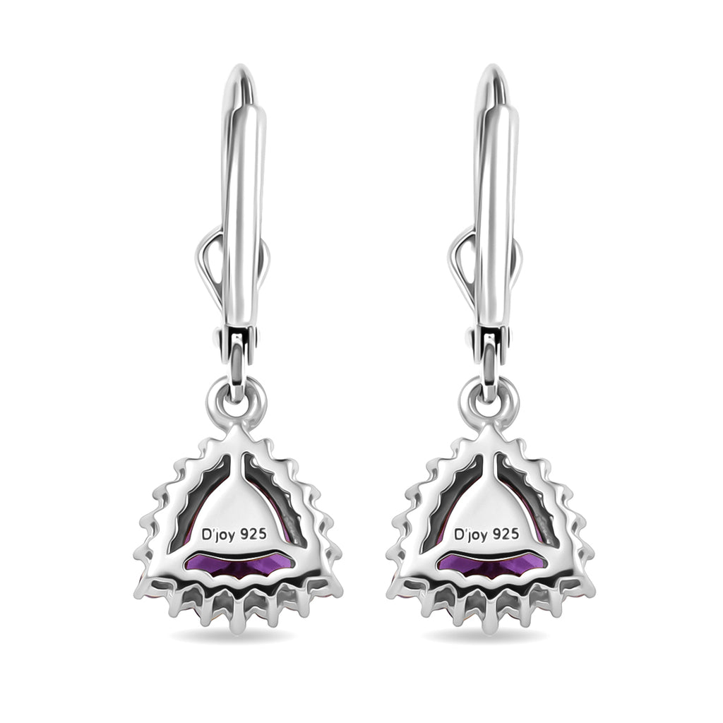 Royal Bali Collection - D'Joy African Amethyst & White Zircon Trillion Cut Halo Earring with Lever Back in Rhodium Overlay Sterling Silver  1.65 Ct._8565210_4