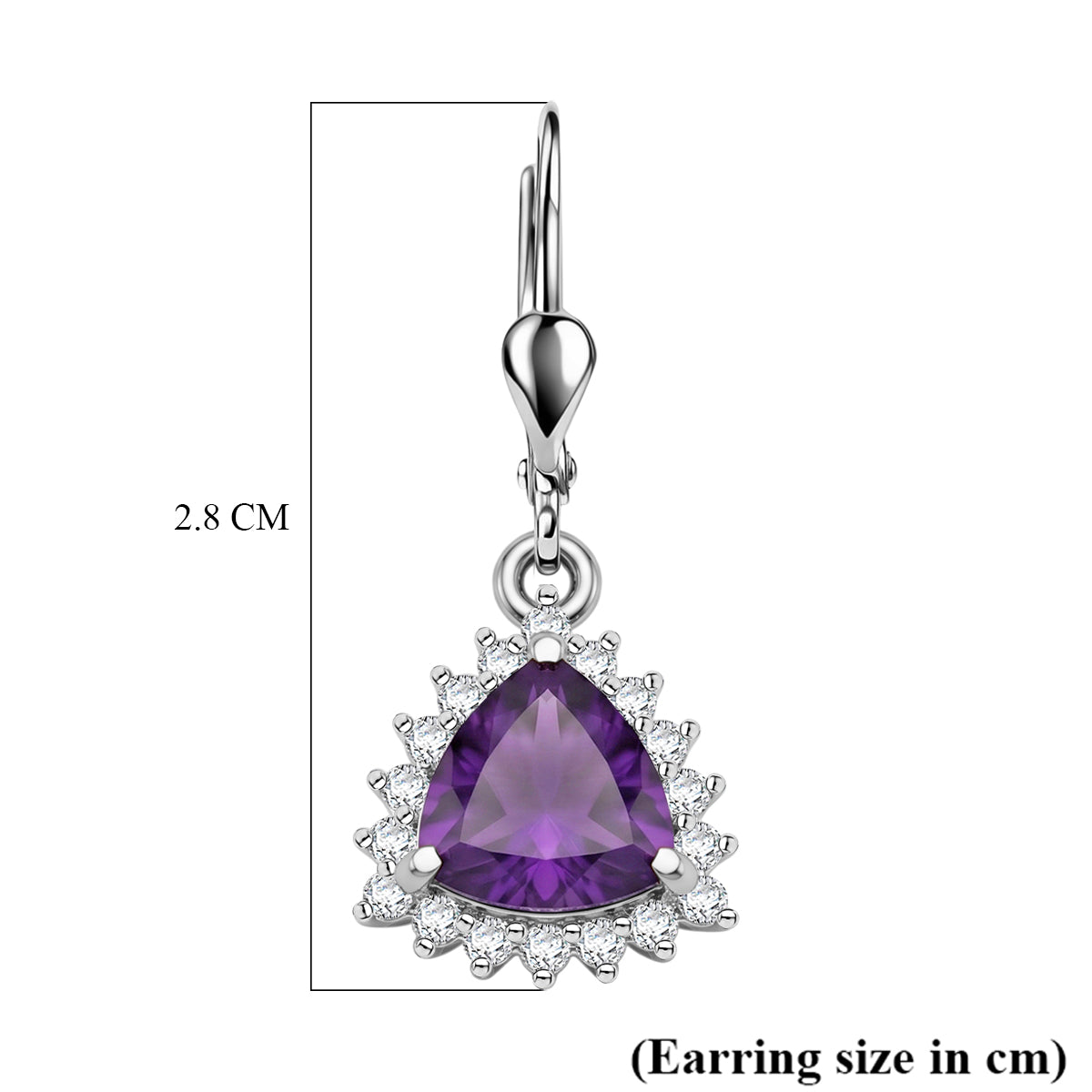 D'Joy African Amethyst February Birthstone Trillion Cut Halo Earring with Lever Back in Rhodium Overlay Sterling Silver 1.65 Ct. 8565210 6